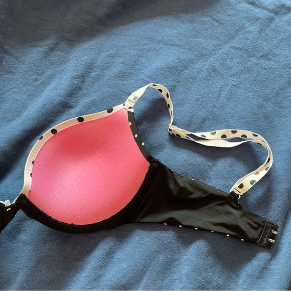 PINK Campus Push Up Bra Underwire Padded Polka Dot Black White Size 32C - Picture 9 of 11